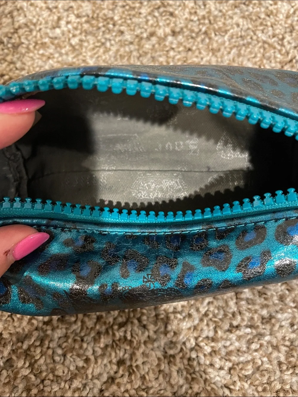 Y2K Juicy Couture Teal Leopard Print Cosmetic Pouch